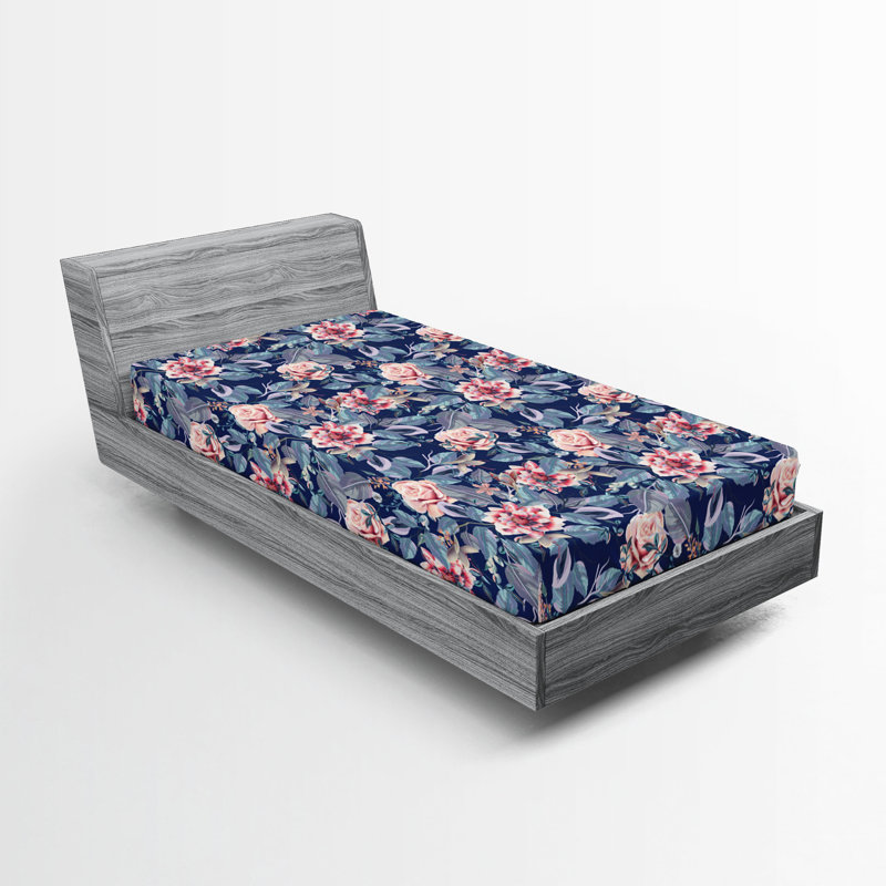 Drap-housse Ambesonne, Drap-housse de taille simple, Bleu ciel, rose doux, lilas / floral