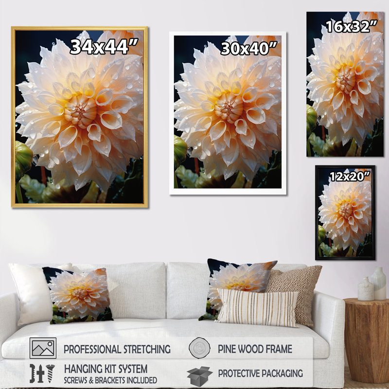 Sérénade florale orange sur toile, H 20 po x l 12 po x P 1 po, Cadre flottant doré