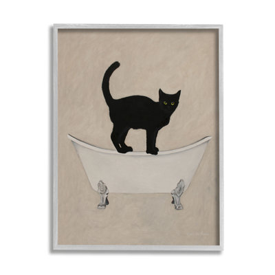 Black Cat Simple Claw Foot Bathtub Bathroom Painting  Stretched Canvas Wall Art by Coco de Paris