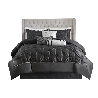 7 Piece Black King Comforter - Design Machine Washable Complete Bedding With Comforter, Shams, Pillows & Bed Skirt Fill 2 3 Pillows, 1 Bedroom Essentials