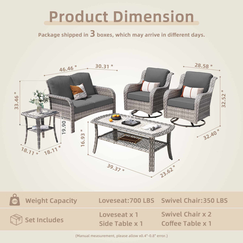 5-piece Outdoor Patio Furniture Set With Swivel Chairs & Coffee Table – Rattan Conversation Set For Front Porch, Backyard, And Deck