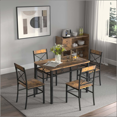 Dining Table Set For 4, Wood Kitchen Table With  Chairs Dinning Table Set For Kitchen & Dining Room, Compact Dining Set For Small Spaces