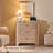 Fluted 3 Drawers Nightstand With Charging Station, 31.7"W  Bedside Table With Curved Profile Design, End Table Storage With Usb Ports For Bedroom, Living Room, Gold Metal Handle,Light Oak-1633813766