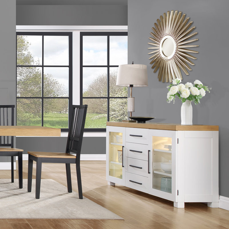 Magnolia Two-Tone White and Oak Farmhouse Sideboard with LED Light