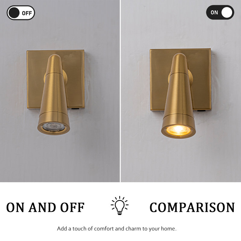 Applique murale sans fil rechargeable USB-C DEL en laiton avec spot, télécommande et variateur tactile à intensité variable, éclairage d'accentuation pour chambre, couloir, décoration