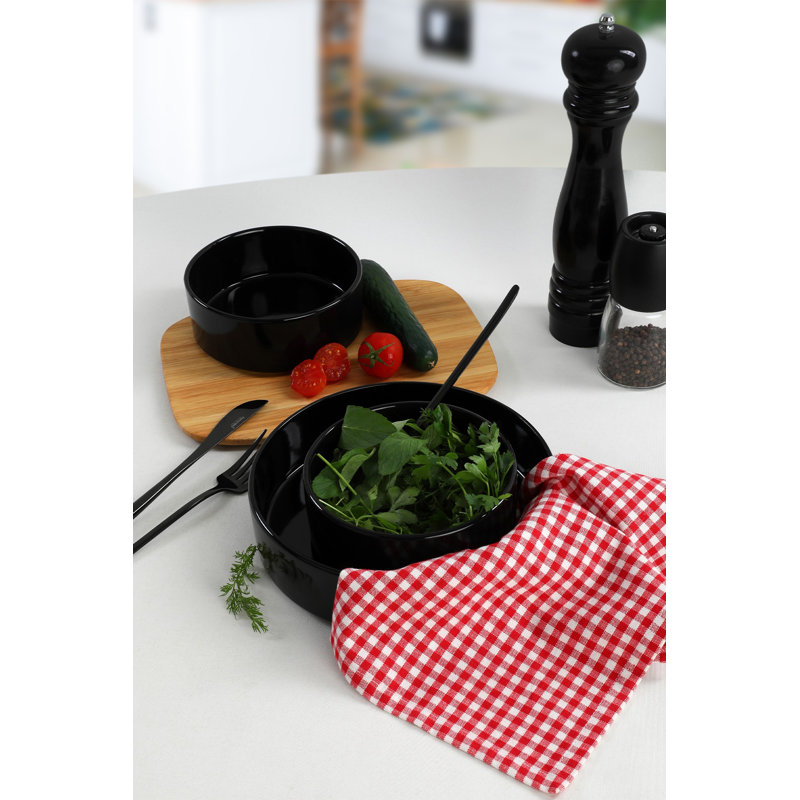 Latitude Run Annissia 100% CERAMIC Salad Bowl, Black