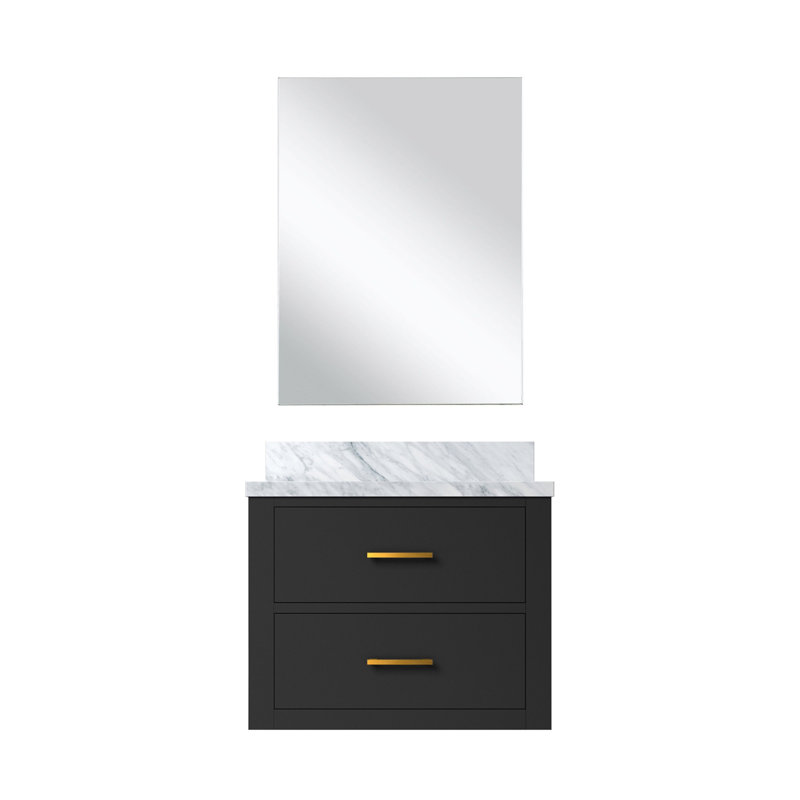 Meuble-lavabo simple l 24 po x P 18 po avec plateau en acrylique et miroir 18 po Castor, Noir