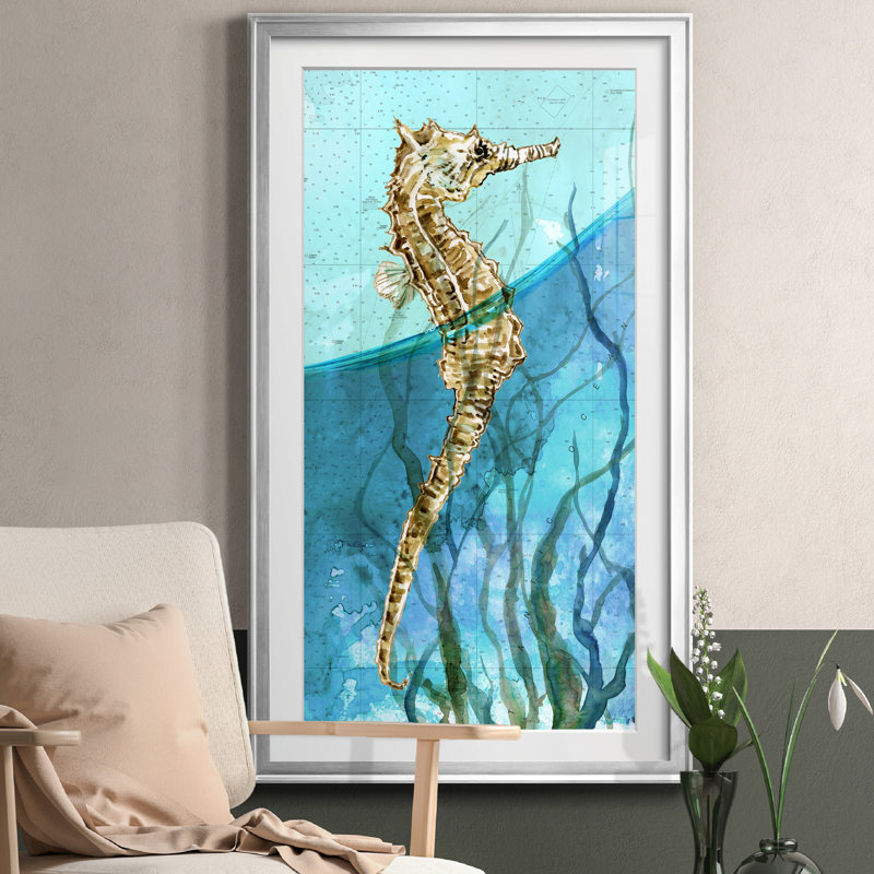 Atlantic Seahorse - peinture encadrée, H 14,5 po x l 26,5 po x P 1,5 po, Argent