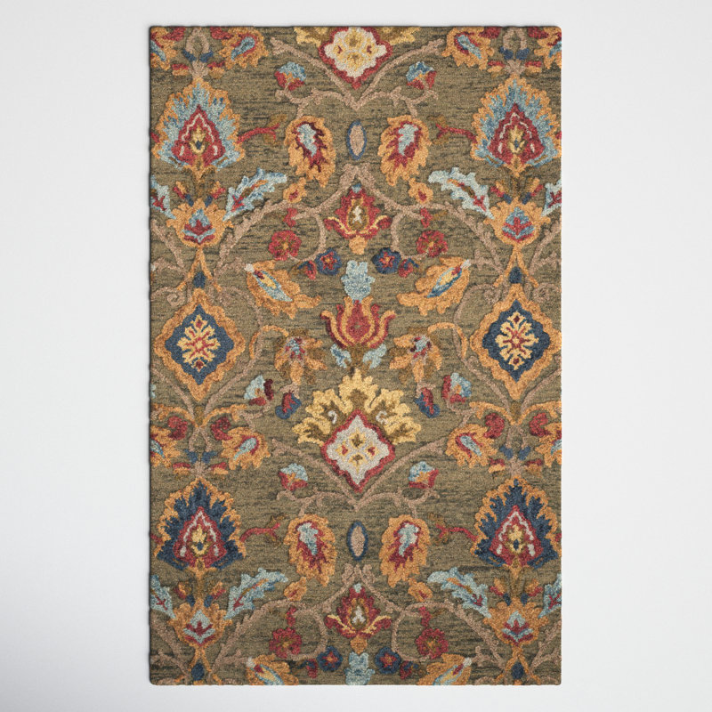 Floral Wool Hand Tufted Area Rug, Rectangle 152cm x 244cm
