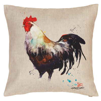 Dean Crouser White and Black Rooster Outdoor Pillow 18x18