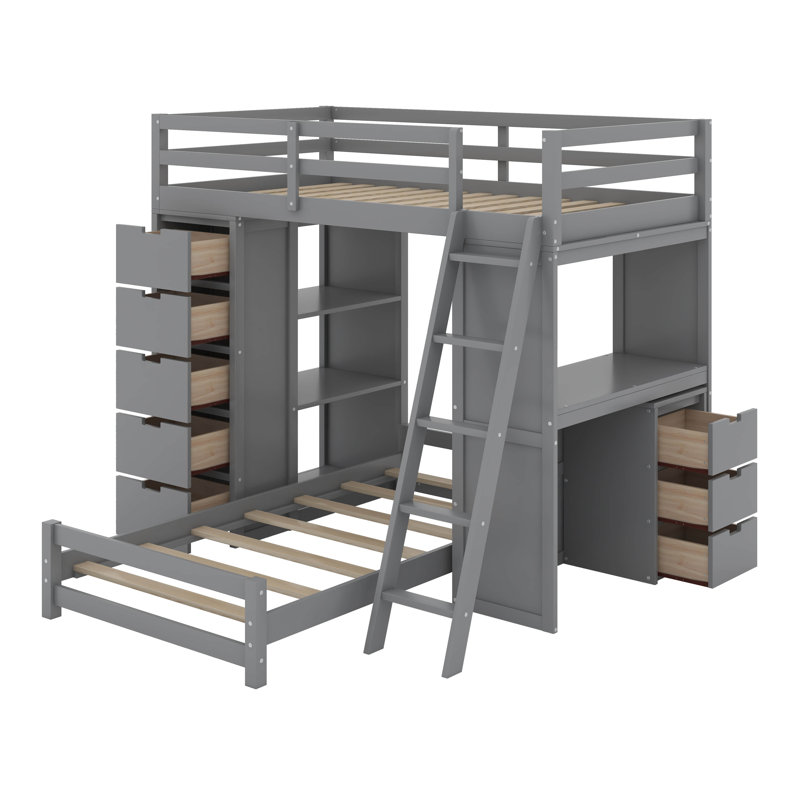 Twin Over Twin Bunk Bed With LED And USB, Gray