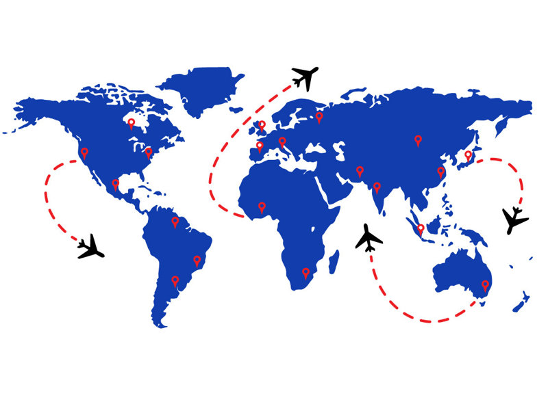 Décalcomanie murale carte de vol de monde de voyage, H 21 po x l 42 po x P 0,01 po, Bleu foncé