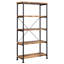 Bibliothèque à 4 tablettes avec dos ouvert, finition rustique en muscade, et construction en métal, spacieuse pour les livres, matériel de support, rangement,