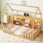 Lit simple avec lumière DEL et rangement, conception en bois avec garde-corps pour personnes, finition naturelle-170797133