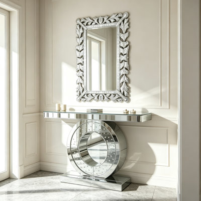 120cm Glass Top Console Table and Rectangle Wall Mirror Set
