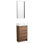 Meuble-lavabo autoportant de 18 pouces avec lavabo simple. Cabinet de caractère délicat. Lavabo en céramique. Bois d'ébène brun pour portes de salle de bain à fermeture en douceur. Petits espaces de bain