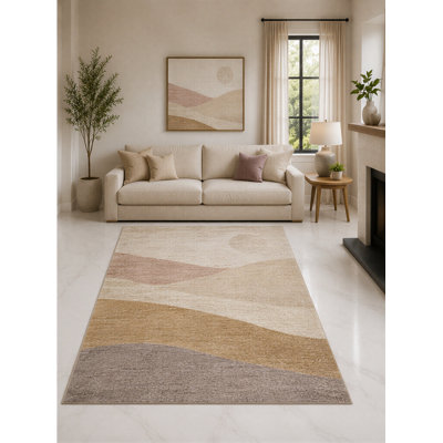 Tapis roulé doux 5 pi x 7 pi «Ultra Light Léger» rosé et taupe pour le salon, la chambre à coucher et le bureau personnel, tapis doux à poils courts avec envers antidérapant en silicone