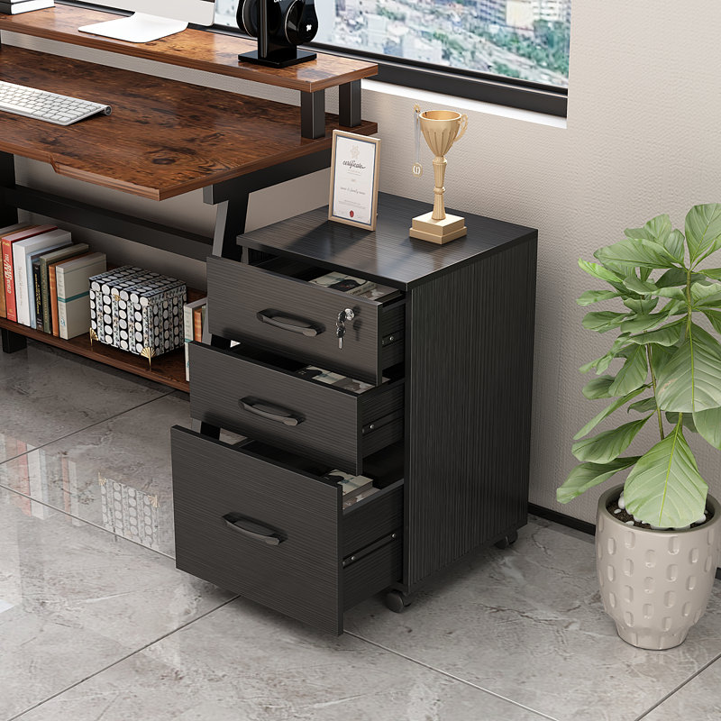 3-Drawer Locking Mobile File Cabinet, Rolling Storage Cabinet with Wheels for Home Office & Study, Black