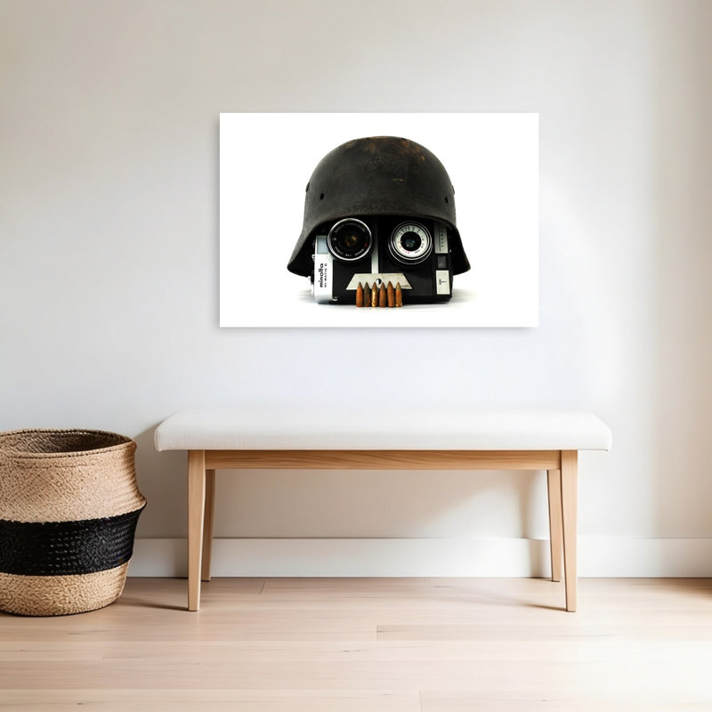 Affiche murale abstraite de style industriel vintage avec casque militaire et crâne, H 24 po x l 36 po