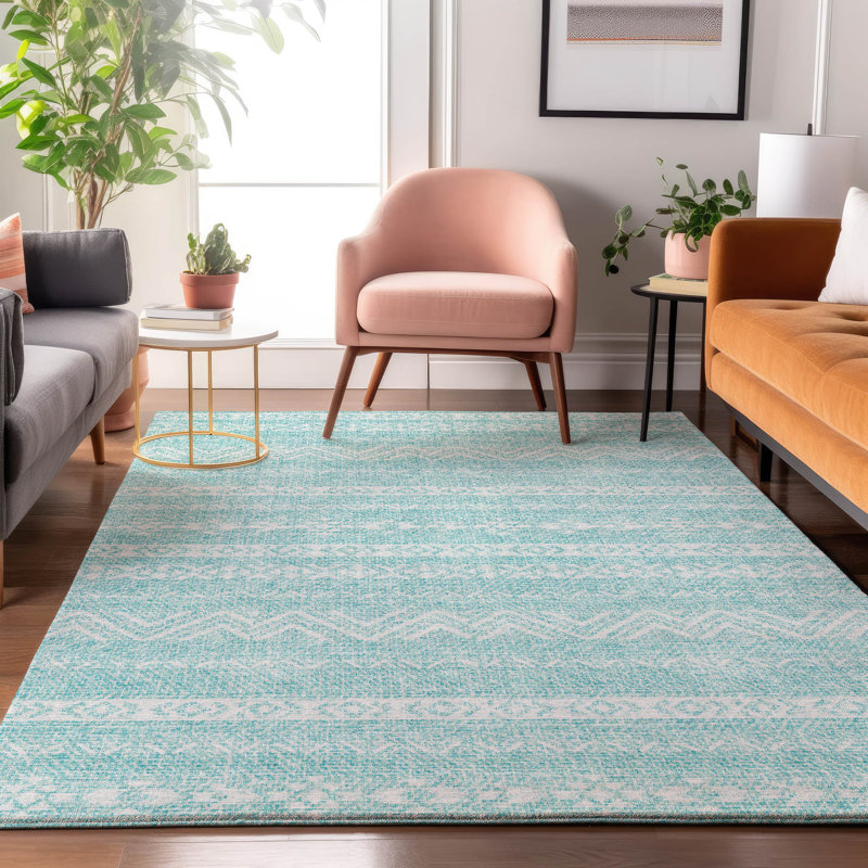 Premium Machine Washable Prisco Teal Rug, Rectangle 3' x 5'