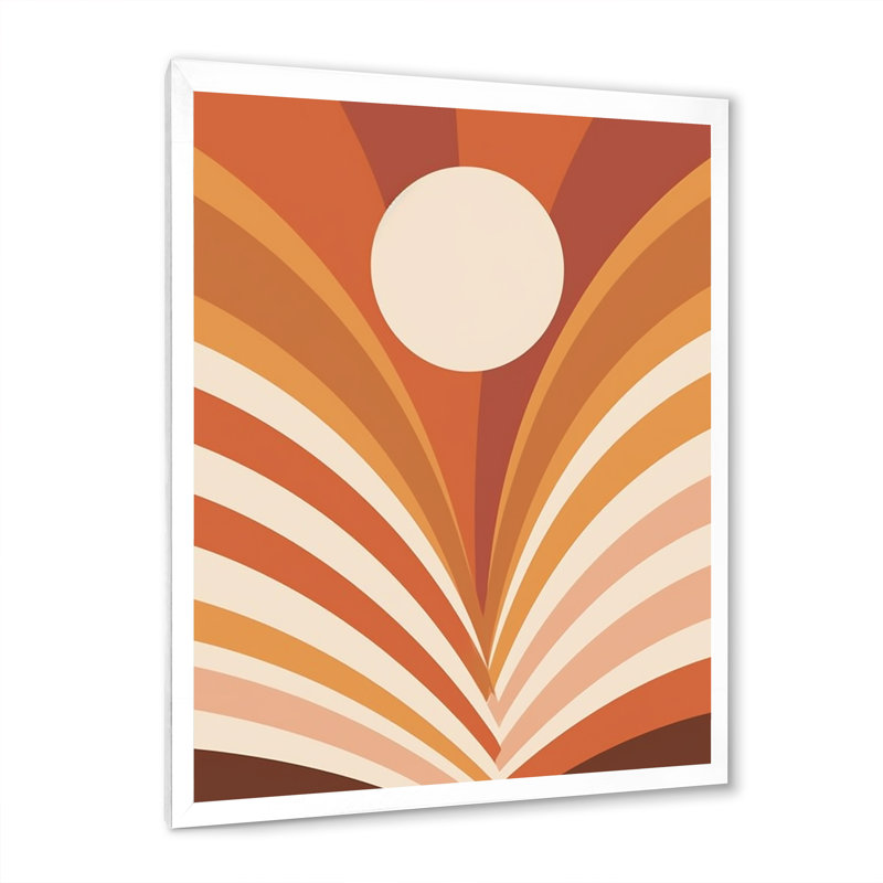 Rétro terre cuite soleil paysage Mid-Century I - décoration murale moderne Mid-Century, Cadre simple blanc