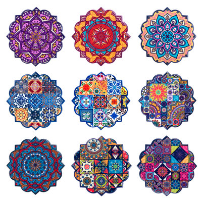 Ceramic / Porcelain Agate Ceramic Jute Leather Crystal Circle Round 72 Piece Coaster Set
