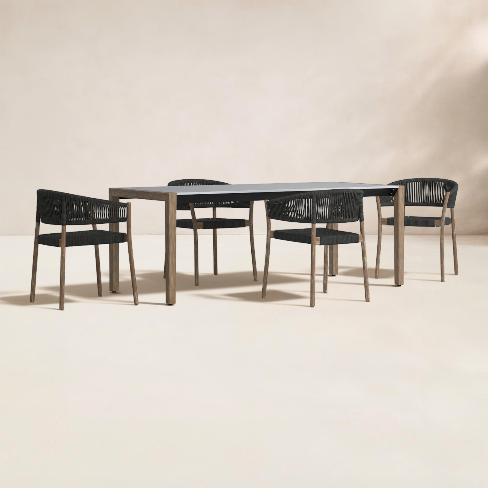 Izola 35" Eucalyptus Patio Dining Set, Light Brown/Charcoal