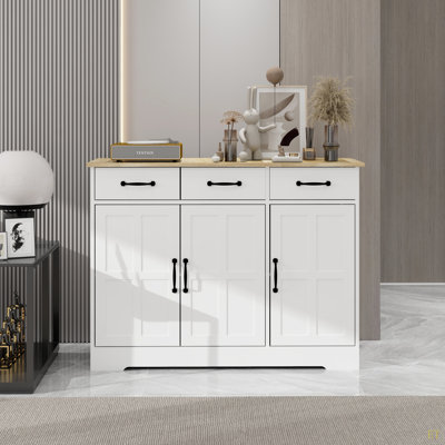 Farmhouse Buffet Cabinet Storage Sideboard With 3 Drawers And 3 Doors For Dining Living Room Kitchen Cupboard