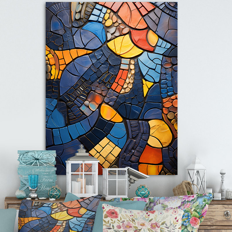 Carreaux de mosaïque bleue 3 - décoration murale mosaïque bohème, H 44 po x l 34 po x P 1,5 po, Toile tendue