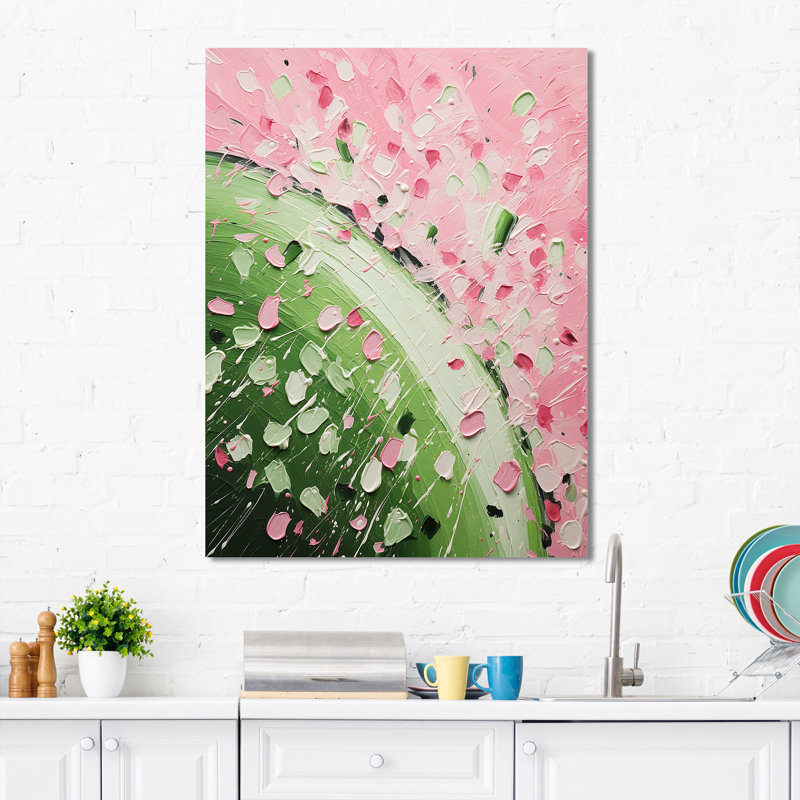 «Green and Pink Brush Melon Bounty IV - Melon», art mural, H 32 po x l 16 po x P 1 po