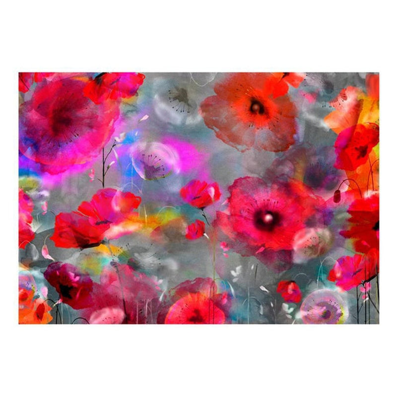 Floral Wall Mural, Red/Pink/Gray, 96" L x 137" W
