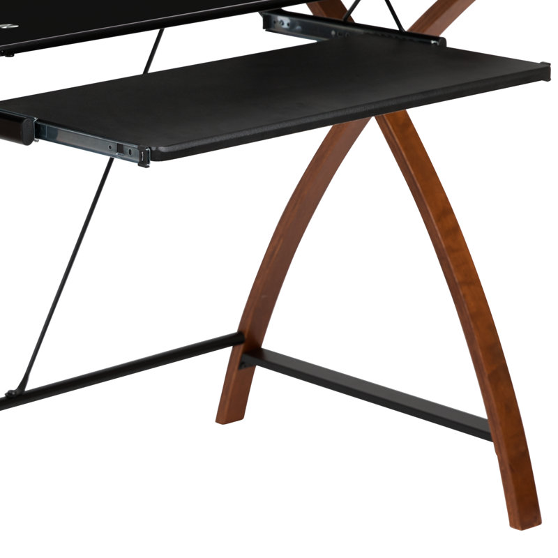 Glass L-Shape Corner Computer Desk with Pull-Out Keyboard Tray