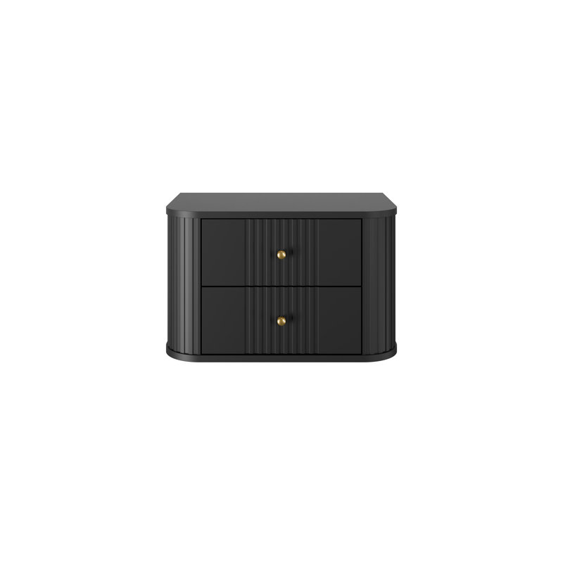 Dayzee 56cm W Manufactured Wood Bedside Table, Black, Black, Black/Gold