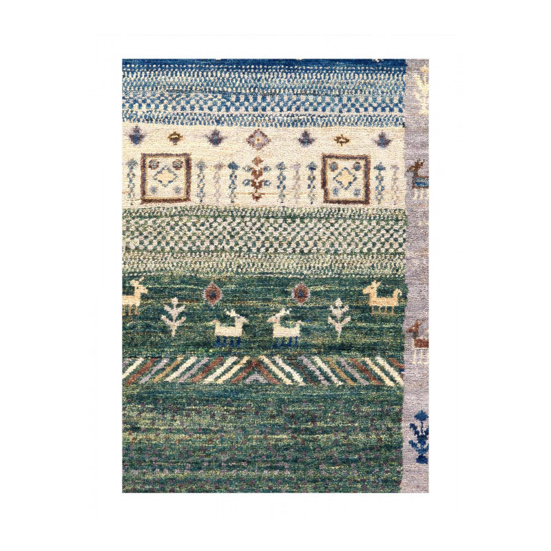 Tapis de couloir unique en laine 2 pi 7 po x 9 pi 5 po Hearon beige, bleu, brun, vert