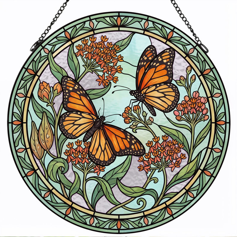 Panneau de vitrail en verre coloré Monarch ， 7,8H, 7.8"H