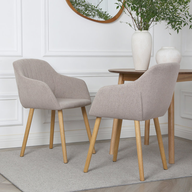 48cm H Premium Textured Woven Linen Upholstered Upholstered Back Armchair, Beige