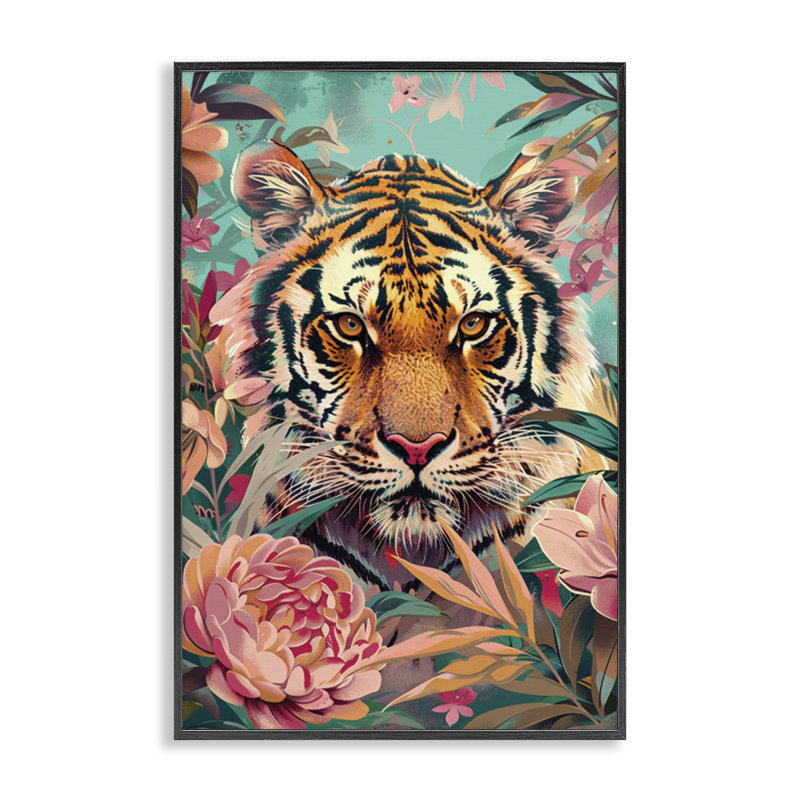 Tigre féroce dans une giclée encadrée, design par LSR Design Studio, Giclée encadrée noir minuit, H 24 po x l 16 po