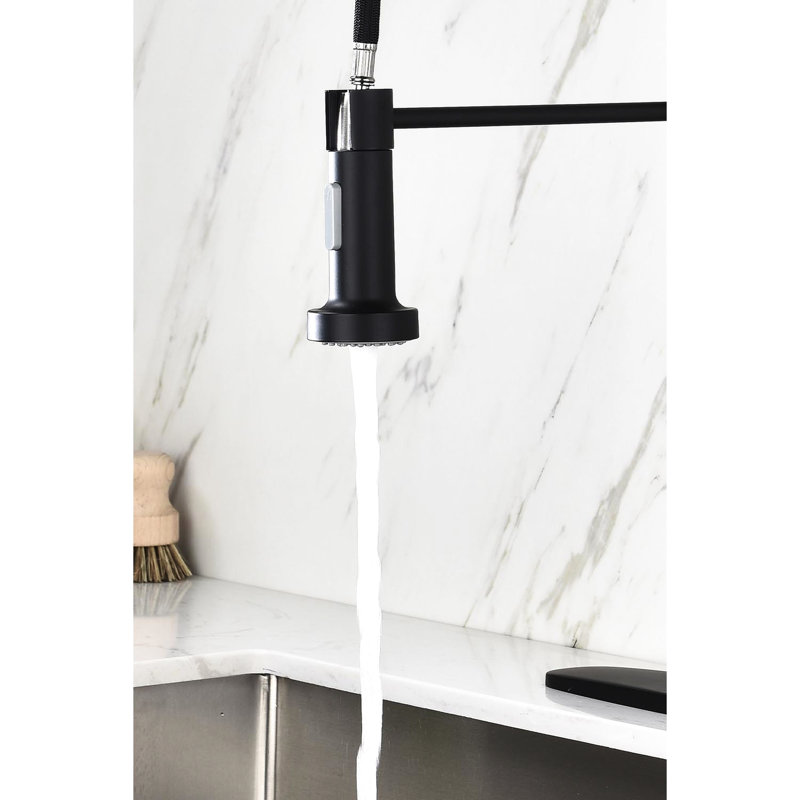 Stainless Steel Pull-Down Kitchen Faucet In Matte Black, 360 Rotating Nozzle, Two Water Output Settings For Practical Tasks Black Pull Down Faucet, Construction, User- Operations