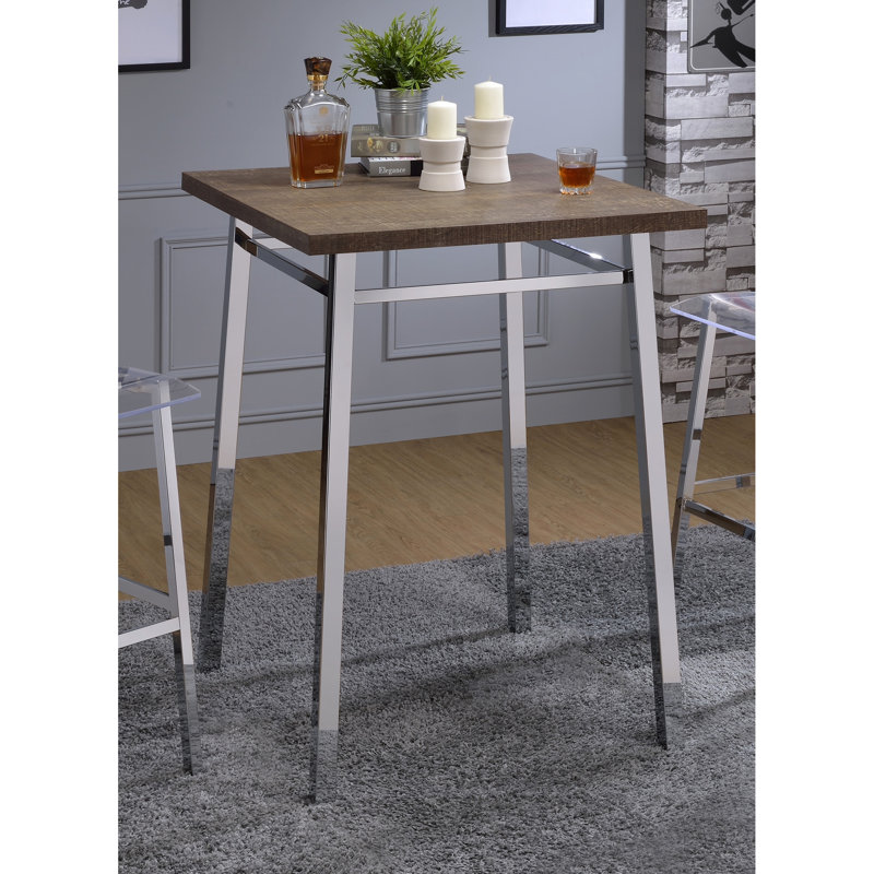 Table en chêne - Base, plateau rectangulaire brun moyen avec surface lisse, pieds carrés blancs pour les petits espaces