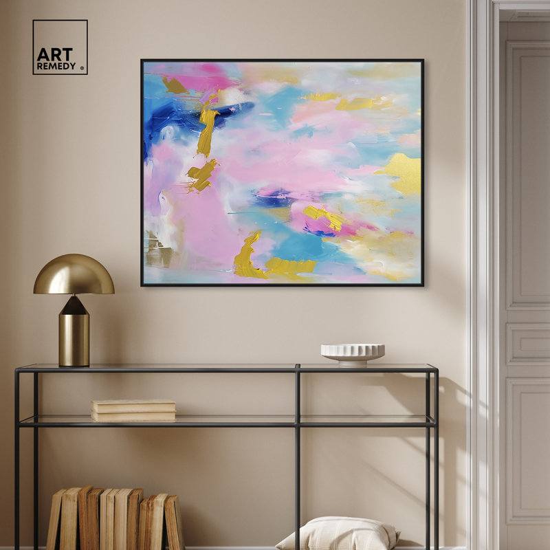 «Joyful Expressionism Canvas», art abstrait coloré vif par Art Remedy, Cadre noir, H 17 po x l 21 po