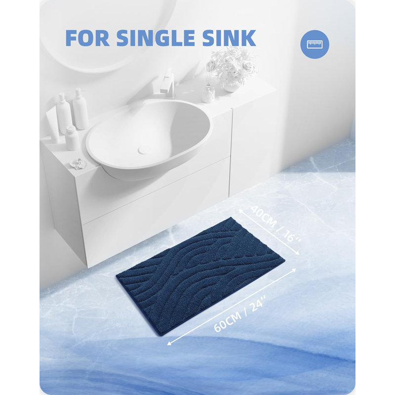 Annakiya Microfiber / Microsuede Non-Slip Bath Rug, 20"W x 51"L, Blue