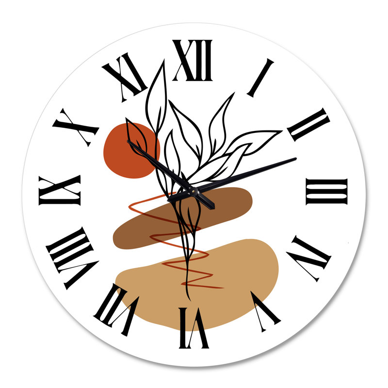 Horloge murale moderne formes élémentaires avec fleurs abstraites II, Grand