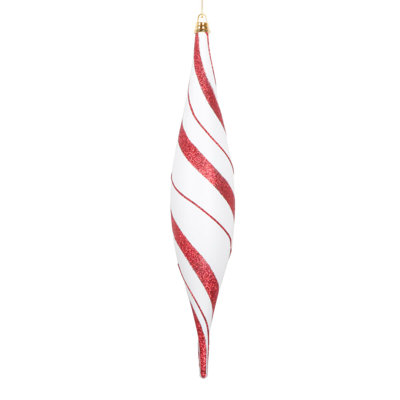 Vickerman 13" White and Red Glitter Oval Drop Ornament. Includes 2 pieces per bag.