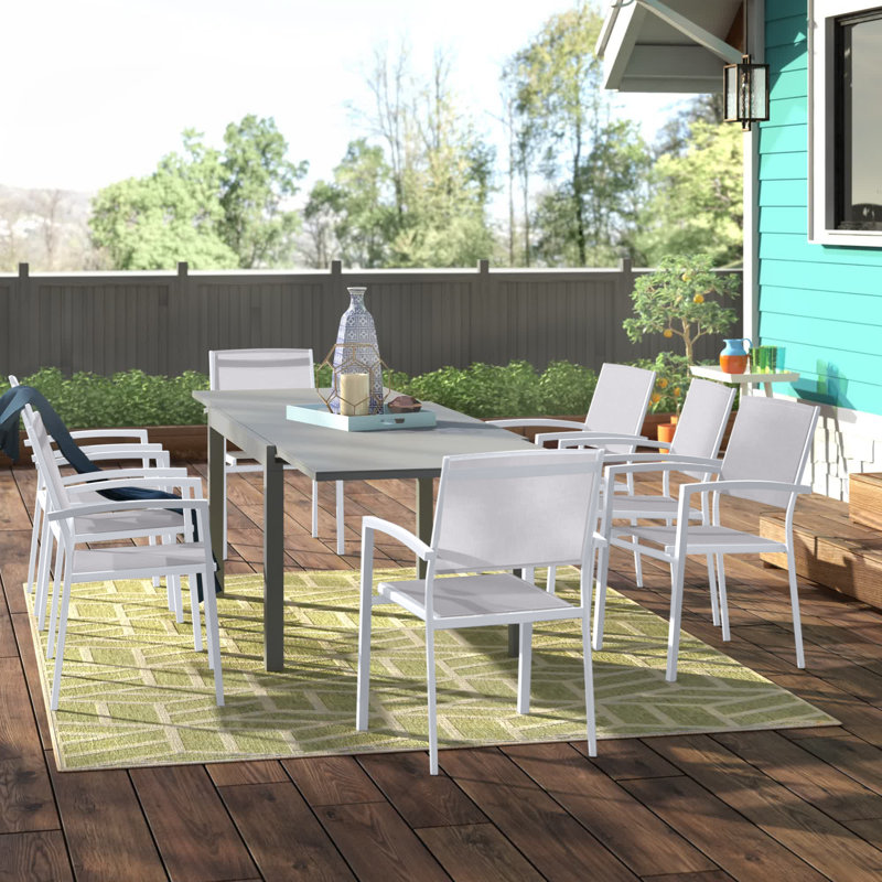 Ariyana 8 - Person Patio Dining Set Extendable Rectangular Table, Blanc