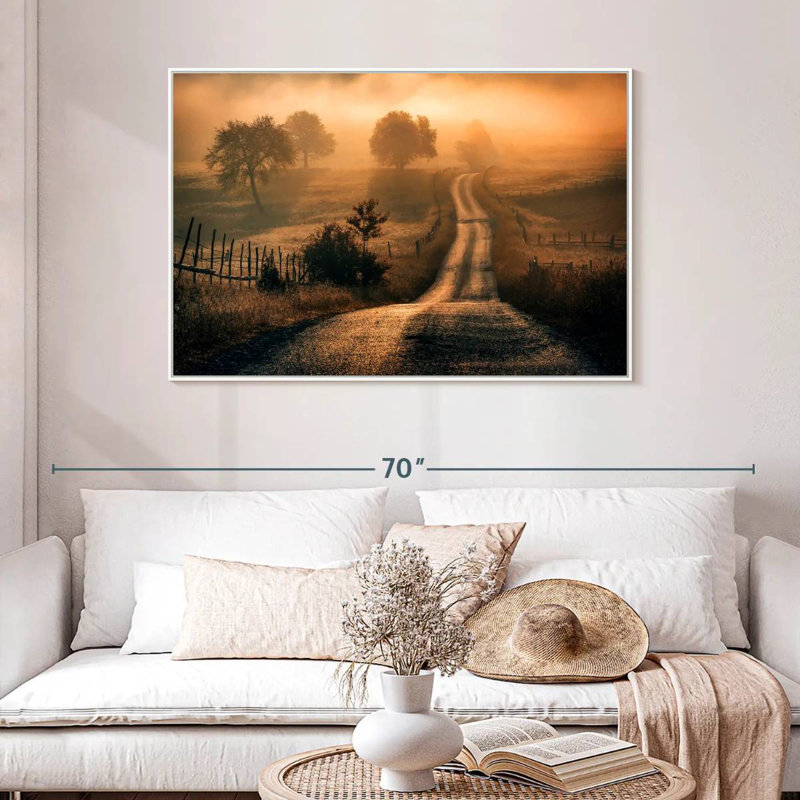 Champ de brouillard, 46 po x 31 po, Cadre flottant blanc