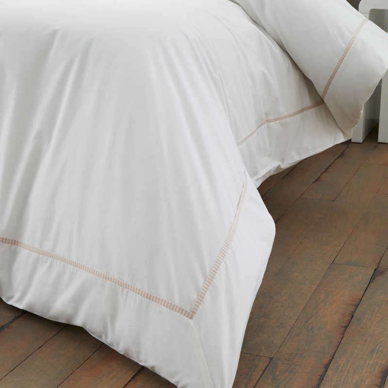 Contrast Trim 200 Thread Count Cotton Duvet Cover Set, Super King, White / Natural