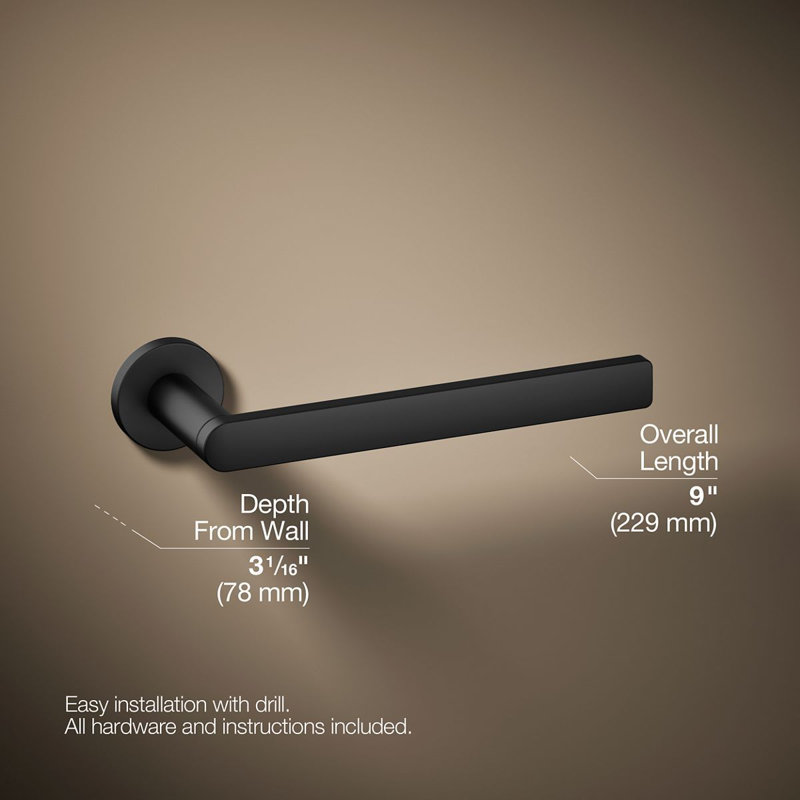 8" Wall Mounted Towel Arm, Matte Black