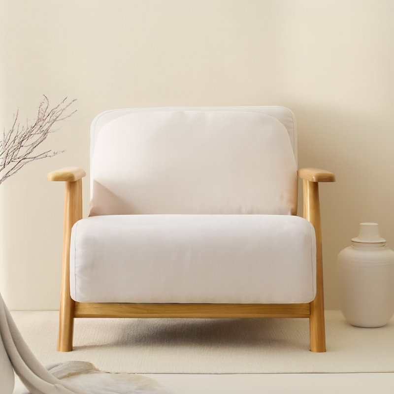 Convertible Lounge Chair, Wood Frame Chair with Fold-Out Bed Function