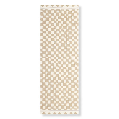 Wool Checkered Area Rug in Beige/Ivory