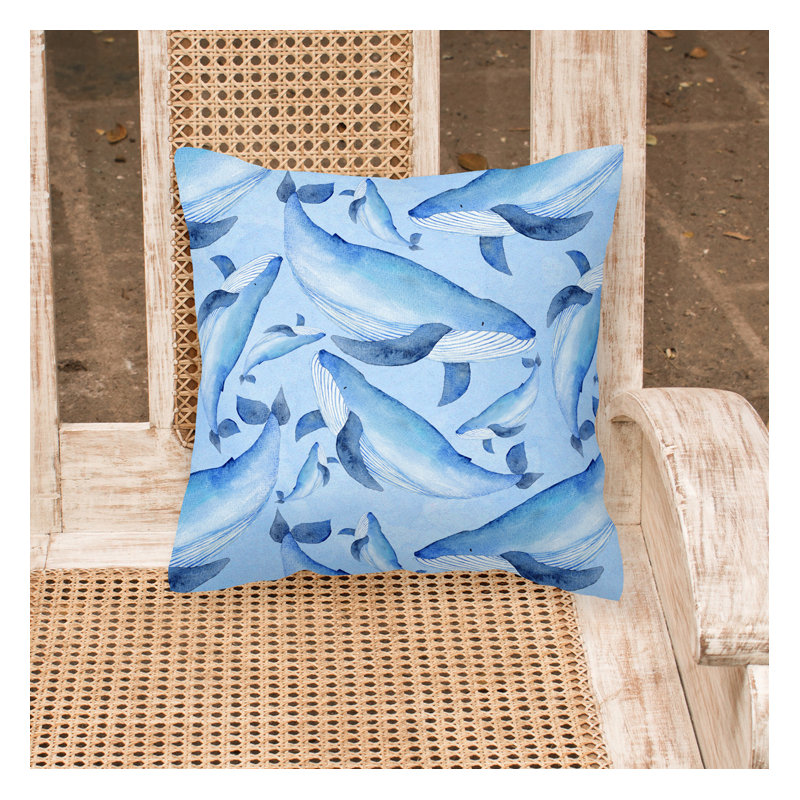  Coussin extérieur Nautical Whales, 14 po x 14 po